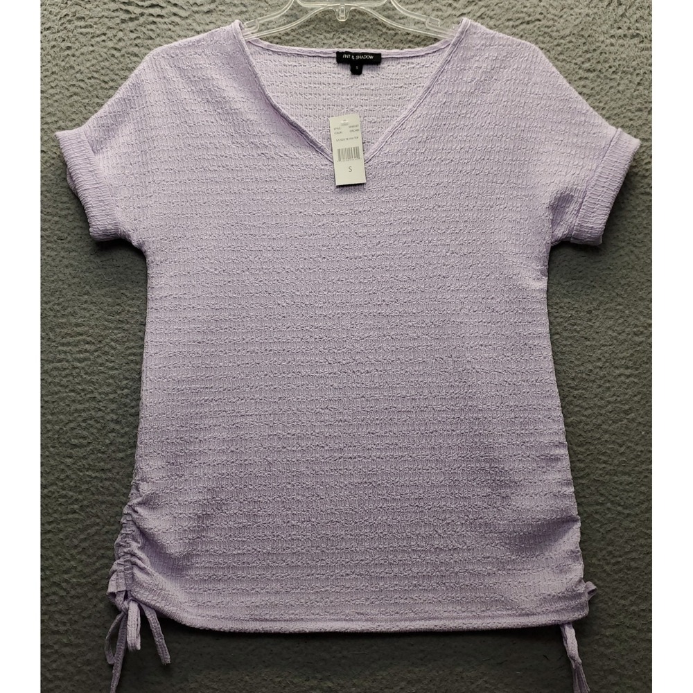 Tint & Shadow Blouse Top Womens S Purple Textured Short Sleeve Side Tie V-Neck